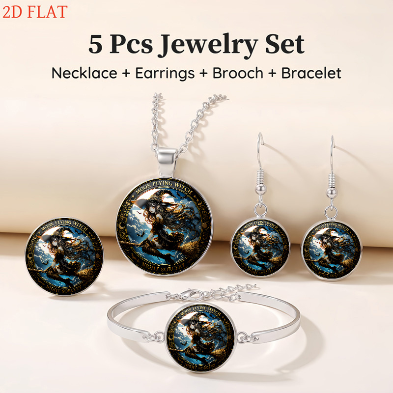 5pc Flying Witch Themed Jewellery Set